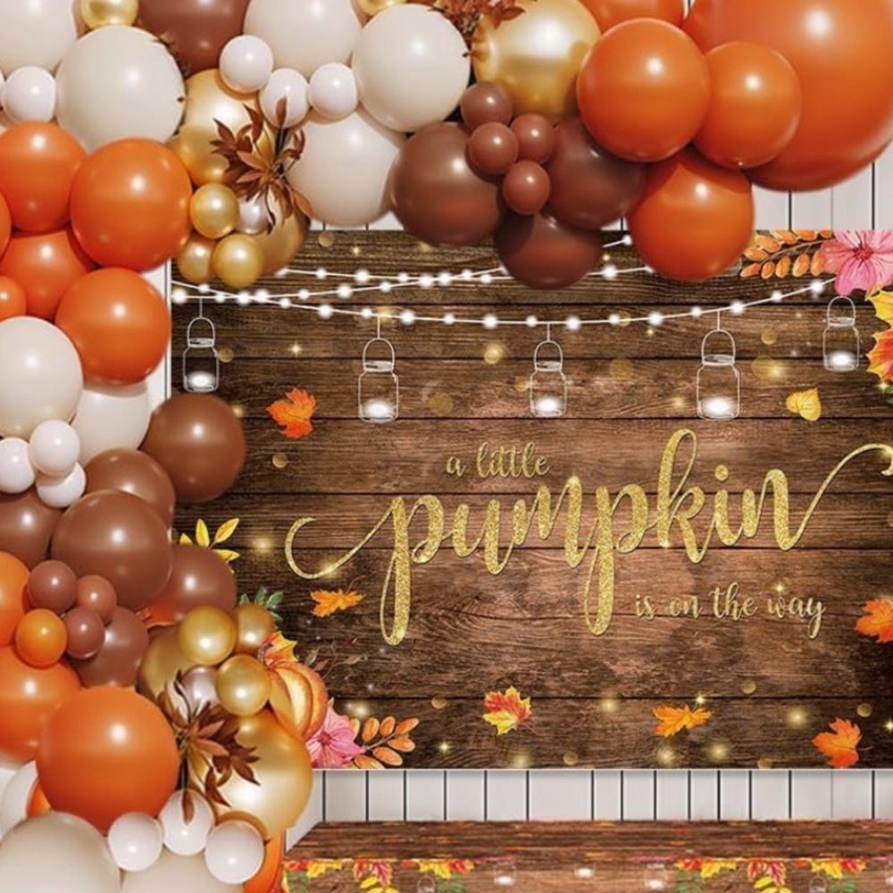Fall & Pumpkin Baby Shower Bundle, colors are brown, gold, and oranges